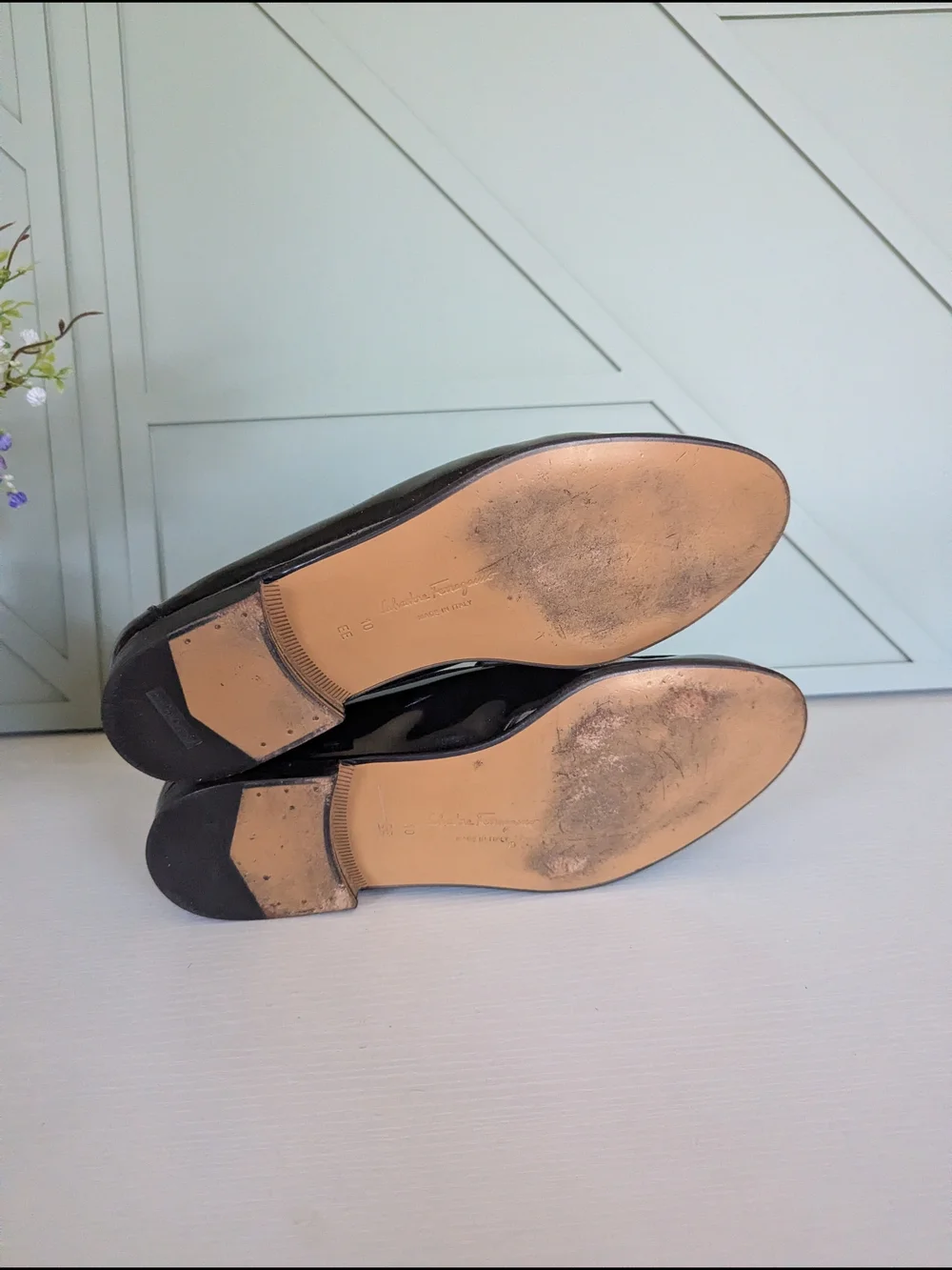 Salvatore Ferragamo Black Patent & Fabric Slip-On Loafers